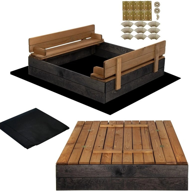 Пісочниця дерев'яна Springos 100 x 100 см Premium Black (5907719484051) - зображення 11