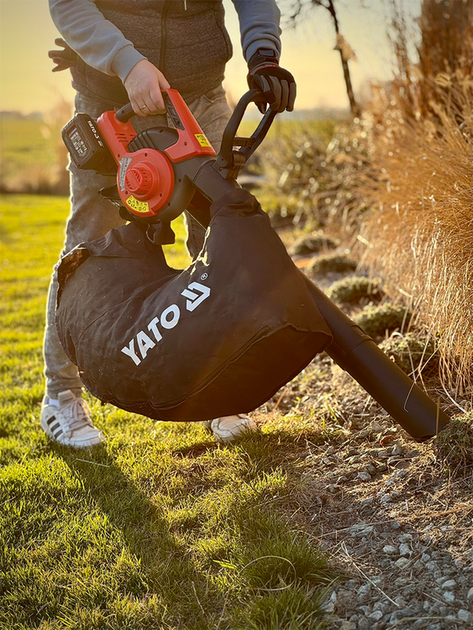 Повітродувка і втягувач YATO присадибний акумуляторний Li-Ion 36 В (2х 18В), продуктивність - 900 м³/хв (без акумулятора) (YT-85173) - зображення 11