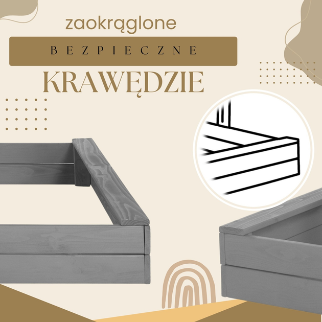 Дерев’яна пісочниця Springos з дахом, функцією закриття, лавками та полотном 120 x 120 см Сіра (5907719499369) - зображення 10