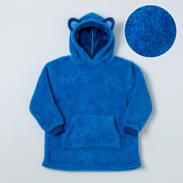 Детский плед-толстовка Huggle Hoodie «Морской бриз» (синий) — тёплый флисовый плед с рукавами и капюшоном - изображение 3