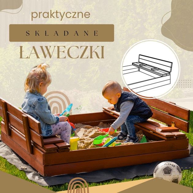 Дерев’яна пісочниця Springos просочена з кришкою, лавками, брезентом та полотном 120 x 120 см (5907719499321) - зображення 5