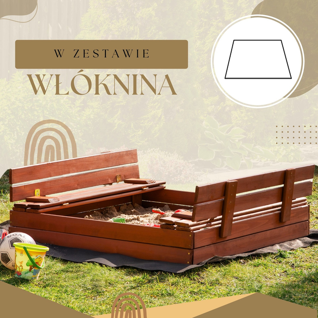 Дерев’яна пісочниця Springos просочена з кришкою, лавками, брезентом та полотном 120 x 120 см (5907719499321) - зображення 9