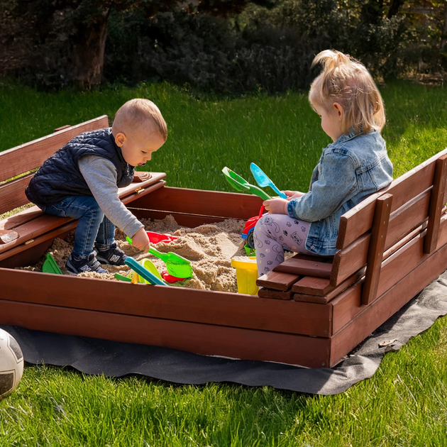 Дерев’яна пісочниця Springos просочена з кришкою, лавками, брезентом та полотном 120 x 120 см (5907719499321) - зображення 10
