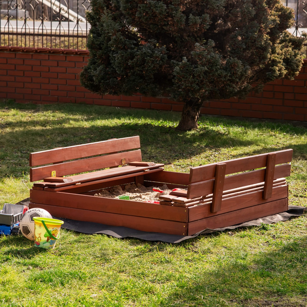 Дерев’яна пісочниця Springos просочена з кришкою, лавками, брезентом та полотном 120 x 120 см (5907719499321) - зображення 11