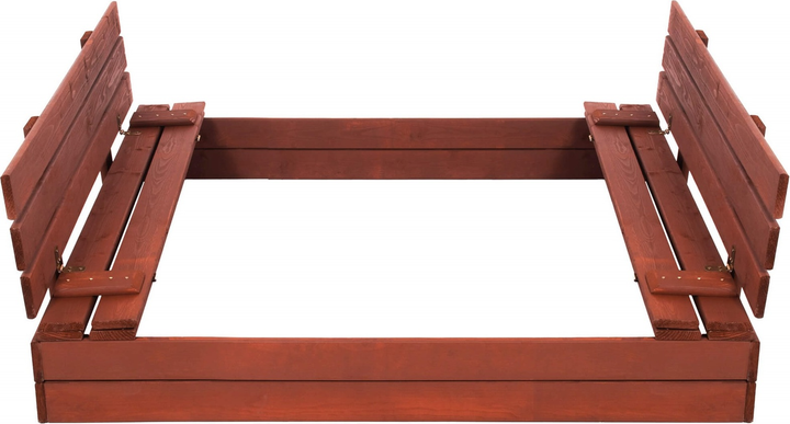 Дерев’яна пісочниця Springos просочена з кришкою, лавками, брезентом та полотном 140 x 140 см Каштанова (5907719499352) - зображення 1