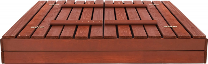 Дерев’яна пісочниця Springos просочена з кришкою, лавками, брезентом та полотном 140 x 140 см Каштанова (5907719499352) - зображення 3