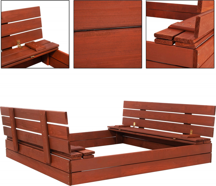 Дерев’яна пісочниця Springos просочена з кришкою, лавками, брезентом та полотном 140 x 140 см Каштанова (5907719499352) - зображення 4