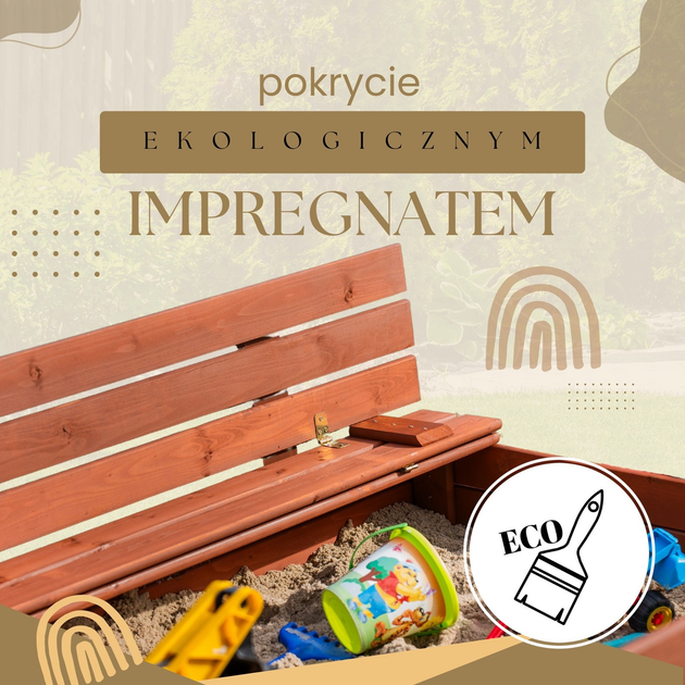 Дерев’яна пісочниця Springos просочена з кришкою, лавками, брезентом та полотном 140 x 140 см Каштанова (5907719499352) - зображення 7