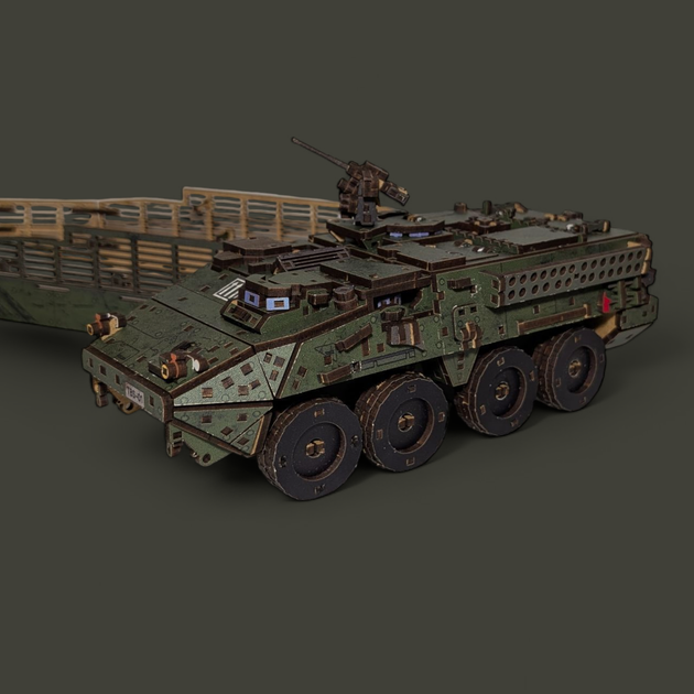 3D Пазл Конструктор З Дерева Механічний TimberBricks БТР М1126 Stryker 433 деталей + додаткові захисні екрани - Фото 4 3D Пазл Конструктор З Дерева Механічний TimberBricks БТР М1126 Stryker 433 деталей + додаткові захисні екрани - изображение 4