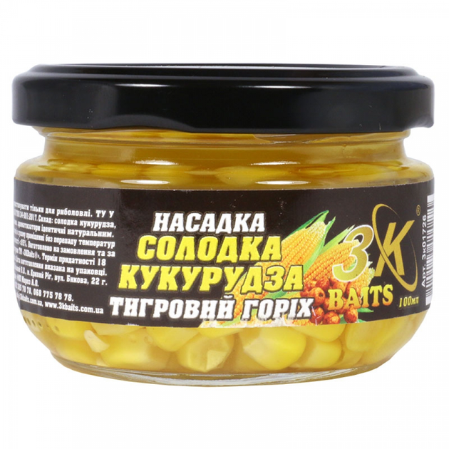 Насадка 3KBaits Солодка кукурудза Premium Тигровий горіх 100мл (3к01726) - Фото 1 Насадка 3KBaits Солодка кукурудза Premium Тигровий горіх 100мл (3к01726) - зображення 1