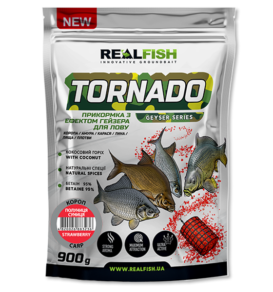 Прикормка REALFISH Торнадо Карп Клубника - Земляника 900г (210618) - Фото 1 Прикормка REALFISH Торнадо Карп Клубника - Земляника 900г (210618) - изображение 1