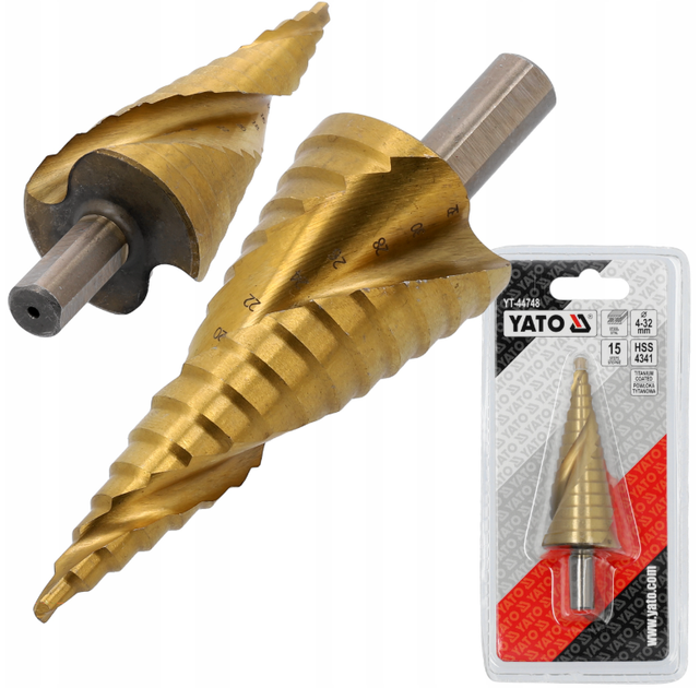 Wiertło stopniowe YATO YT-44748 spiralne do metalu choinkowe stożkowe HSS 4-32 mm (5906083116803) - obraz 2