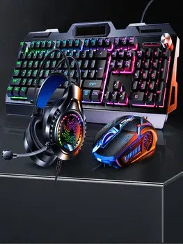 Игровой комплект клавиатура и мышь наушники коврик 4в1 Linmoni TF-400 Kit с RGB подсветкой для геймеров - изображение 4