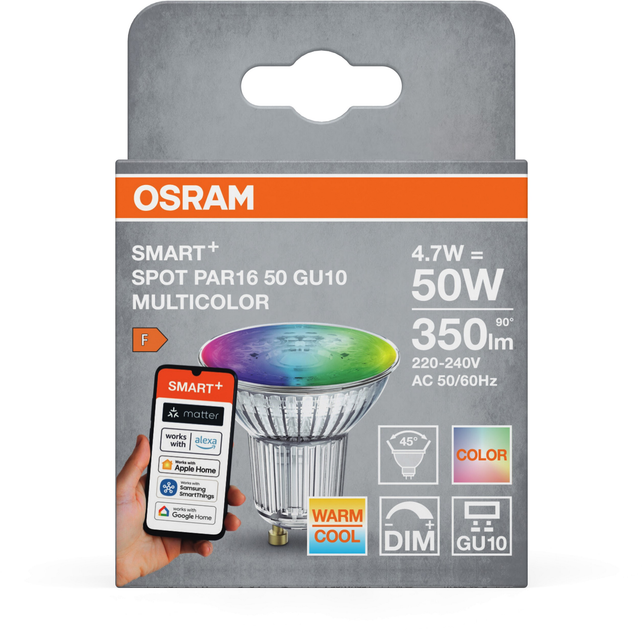 Inteligentna lampa LED OSRAM SMART+ WiFi PAR16 4.7W RGBW 350 Lm DIM GU10 (4099854462191) - obraz 6