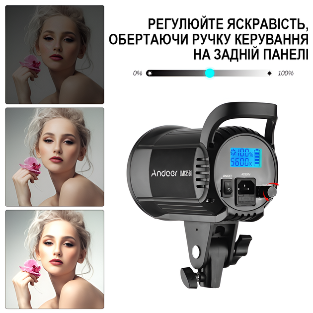 Постоянный студийный LED видеосвет Andoer LM135Bi | Мощная заполняющая лампа для студии, 135W - изображение 7
