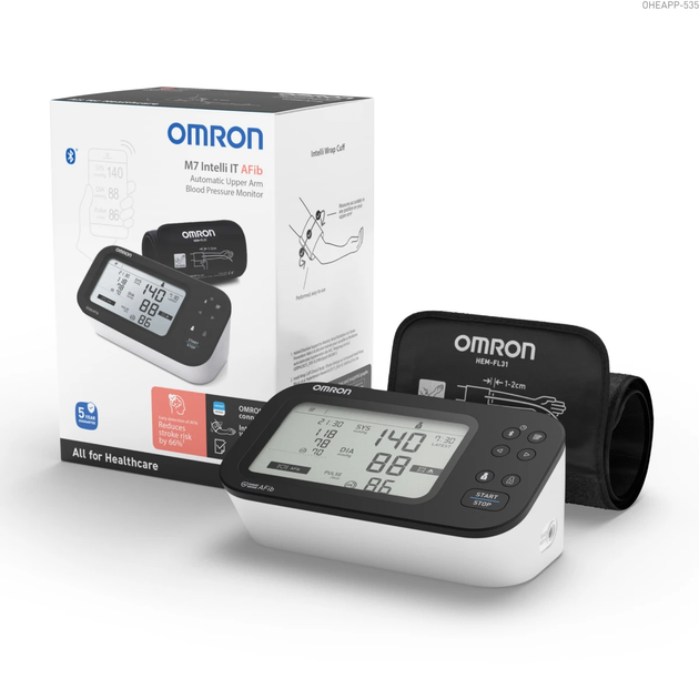 Тонометр автоматический OMRON M7 Intelli IT AFib (HEM-7361T-EBK) с Bluetooth, манжета 22-42 см – плечевой измеритель давления с AFib, память 2×100 - Фото 1 Тонометр автоматический OMRON M7 Intelli IT AFib (HEM-7361T-EBK) с Bluetooth, манжета 22-42 см – плечевой измеритель давления с AFib, память 2×100 - изображение 1