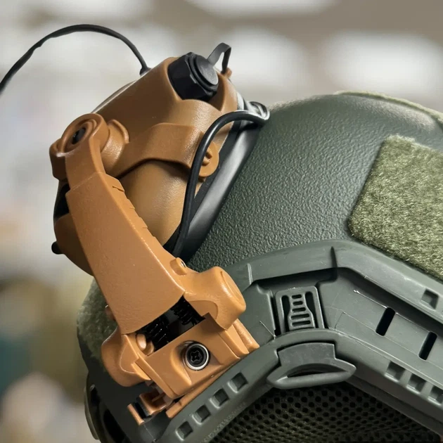 Наушники тактические Earmor M32X MOD4, активные, с креплением на шлем и оголовьем, цвет Койот (коричневый) - изображение 13