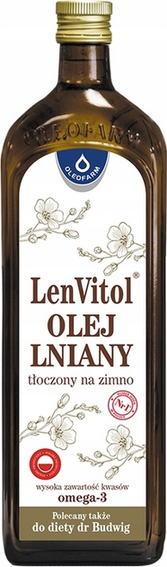 Olej lniany Oleofarm LenVitol tłoczony na zimno 1000 ml (5907078675527) - obraz 1