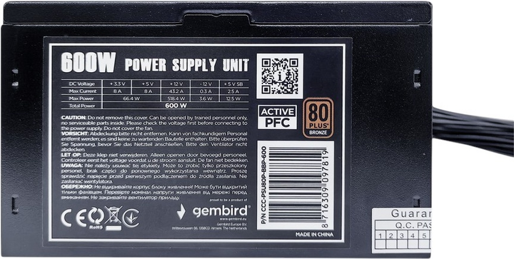 Zasilacz Gembird Fornax Power 600W (CCC-PSU80P-BBP-600) - obraz 6
