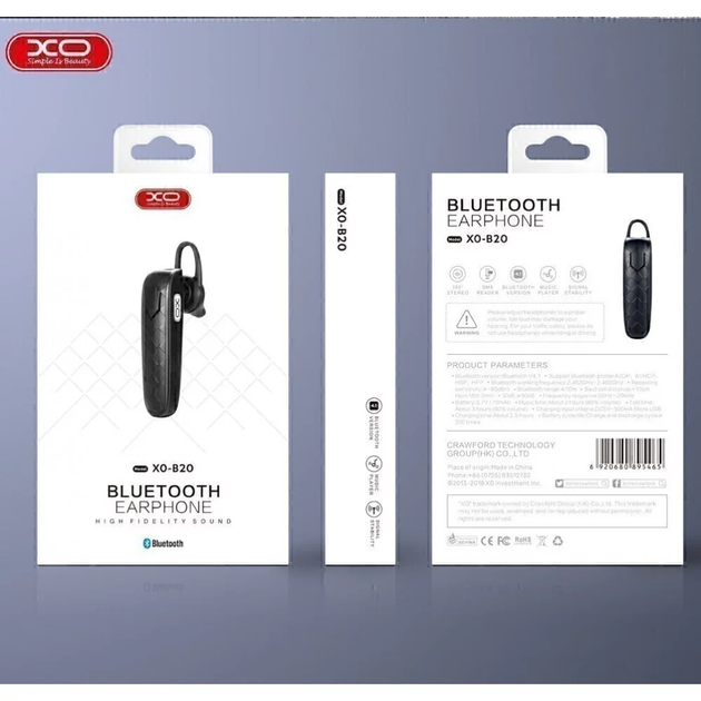 Bluetooth-гарнитура XO B20 |70mAh, BT4.1| Білий - Фото 5 Bluetooth-гарнитура XO B20 |70mAh, BT4.1| Білий - зображення 5