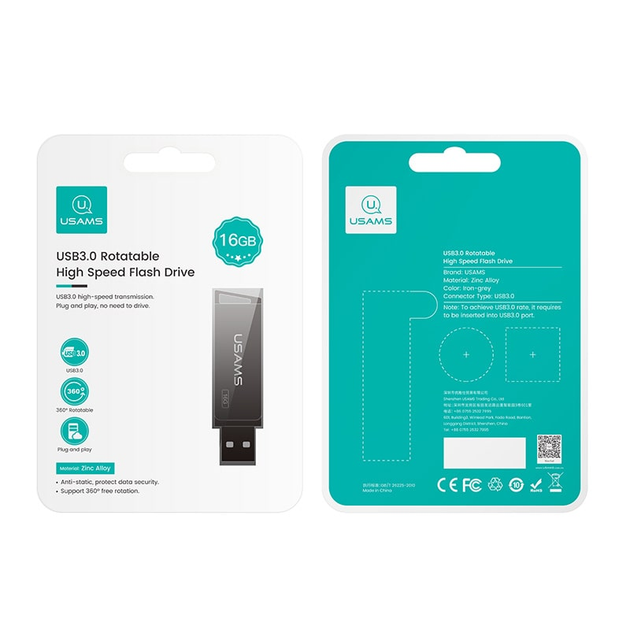 Металева Флешка USB 3.0 16ГБ Usams High Speed Flash US-ZB194 16gb Чорний - зображення 5