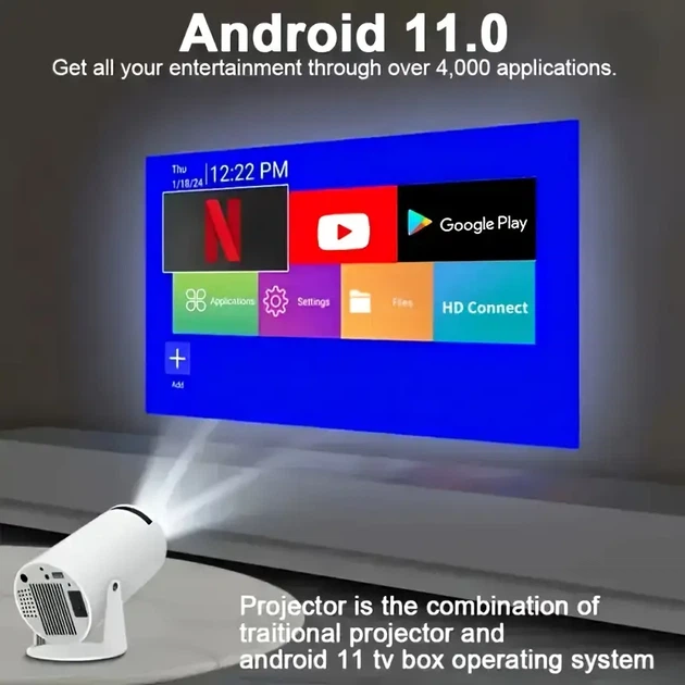 Смарт-проектор с Wi-Fi, Android 11, 4K-декодирование, 720p HD - изображение 6