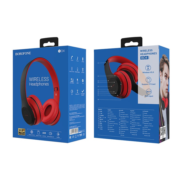 Беспроводные накладные MP3 наушники блютуз с микрофоном с картой памяти BOROFONE BO4 Bluetooth Красный - Фото 8 Беспроводные накладные MP3 наушники блютуз с микрофоном с картой памяти BOROFONE BO4 Bluetooth Красный - изображение 8