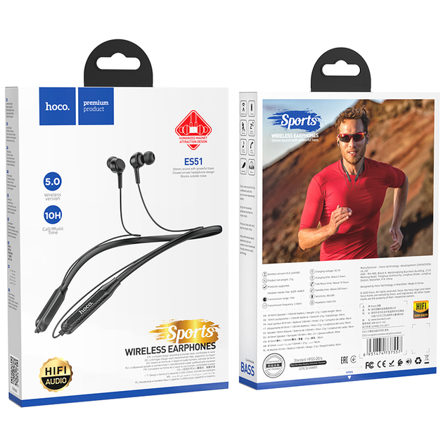Беспроводные наушники вакуумные с микрофоном Bluetooth наушники для спорта HOCO Era sports ES51 Черный - Фото 7 Беспроводные наушники вакуумные с микрофоном Bluetooth наушники для спорта HOCO Era sports ES51 Черный - изображение 7