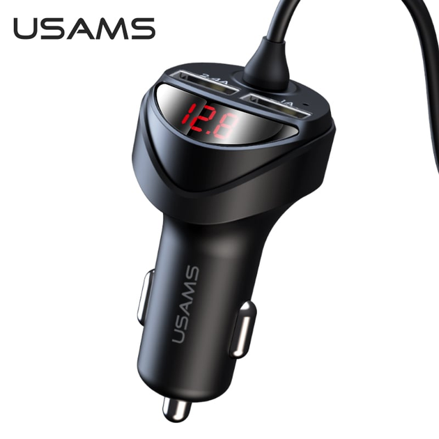 Автомобильное зарядное устройство в прикуриватель (автозарядка) USAMS Dual USB 3-in-1 C22 |2USB 3.4A| Черный - изображение 3
