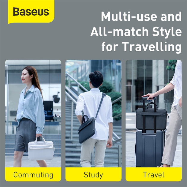 Сумка для ноутбука, гаджетов BASEUS Basics Series 13" Shoulder Computer Bag (LBJN-G0G) Серый - изображение 7