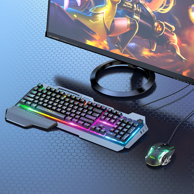 Игровой набор Gaming Combo 2-in-1 клавиатура+мышь HOCO RGB GM12 Черный - Фото 4 Игровой набор Gaming Combo 2-in-1 клавиатура+мышь HOCO RGB GM12 Черный - изображение 4