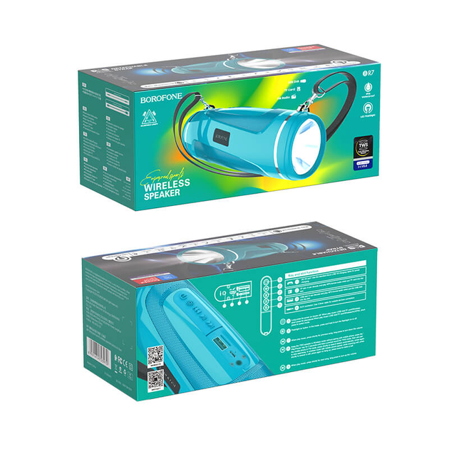 Портативная блютуз колонка с фонариком BOROFONE Empyreal BR7 |AUX, SD-card, Bluetooth, USB,FM-Radio| Бирюзовый - изображение 8
