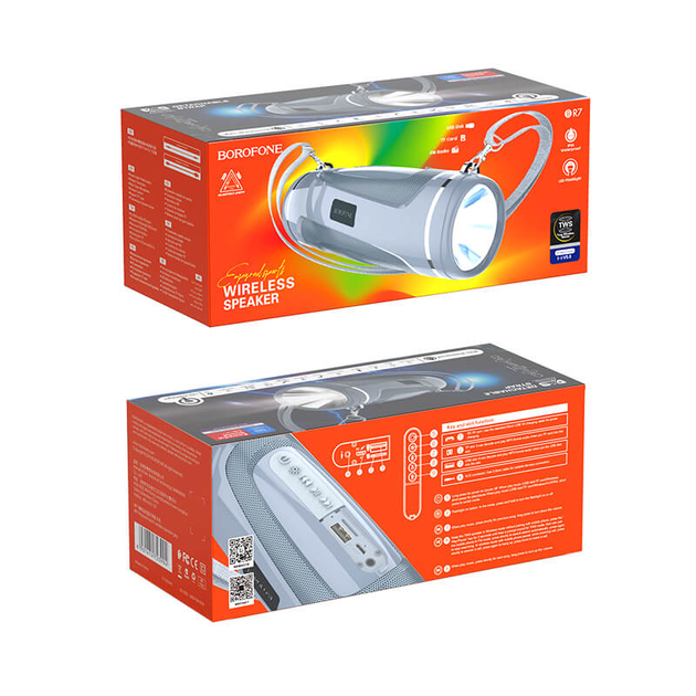 Портативна блютуз колонка з ліхтариком BOROFONE Empyreal IPX5 BR7 |AUX, SD-card, Bluetooth, USB, FM-Radio| Сірий - Фото 7 Портативна блютуз колонка з ліхтариком BOROFONE Empyreal IPX5 BR7 |AUX, SD-card, Bluetooth, USB, FM-Radio| Сірий - зображення 7