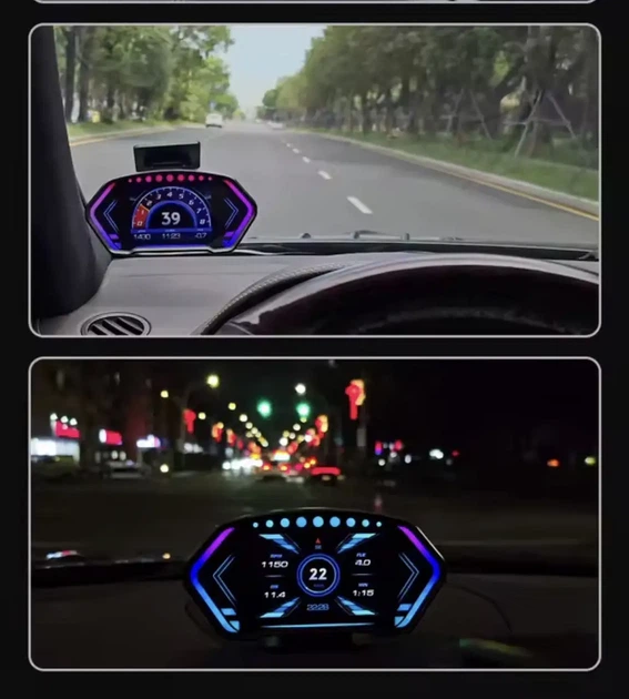 Автомобільний бортовий комп'ютер HUD P3 з подвійною системою OBD2-GPS, 6-дюймовим ЖК-екраном та вимірювачем нахилу - изображение 5