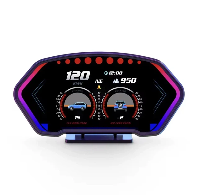 Автомобільний бортовий комп'ютер HUD P3 з подвійною системою OBD2-GPS, 6-дюймовим ЖК-екраном та вимірювачем нахилу - изображение 9
