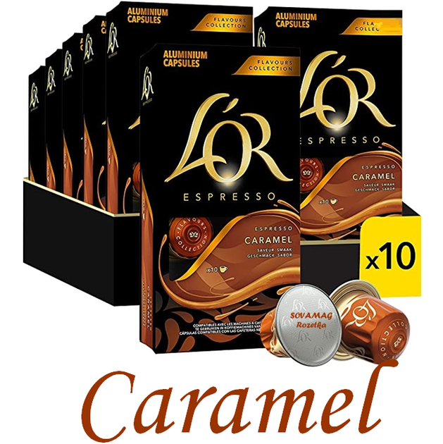 Ящик Кава в капсулах Nespresso L'OR Espresso Caramel 100 Капсул (10 пачок по 10 капсул) - Фото 1 Ящик Кава в капсулах Nespresso L'OR Espresso Caramel 100 Капсул (10 пачок по 10 капсул) - зображення 1