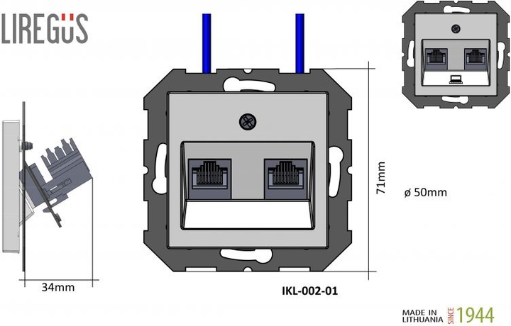Gniazdko komputerowe Liregus Epsilon RJ45 Białe (IKL-002-01 E/B) - obraz 3