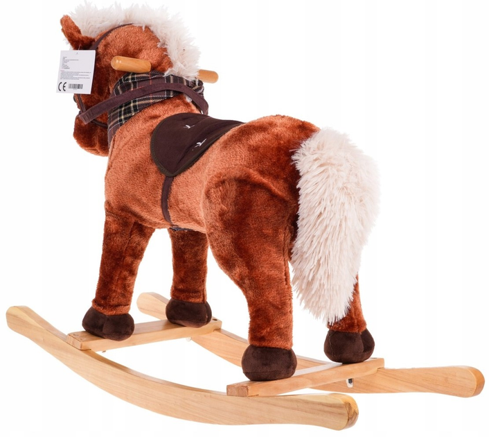 Konik na biegunach dla dzieci 24 m + Dźwięki Drewniana rączka Wygodne siedzisko Drewniane płozy Brązowy (ZDN.TM151) (5903864956245) - obraz 4