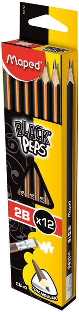 Карандаш графитовый Maped Black peps 2B с ластиком (MP.851722) - Фото 8 Карандаш графитовый Maped Black peps 2B с ластиком (MP.851722) - изображение 8