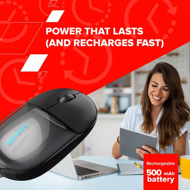 Миша Canyon OnClick 24 Dual-mode Silent Bluetooth/Wireless Transparent/Black (CNS-CMSW24B) - зображення 12