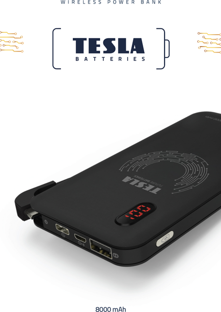 Powerbank Tesla QI Wireless 8000 mAh Black (8594183397214) - obraz 2