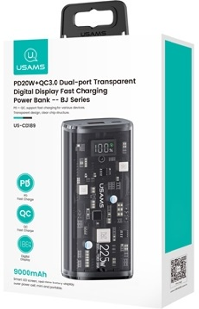 Powerbank Usams US-CD189 9000mAh 20W PD/QC 3.0 Black (6958444902791) - obraz 5
