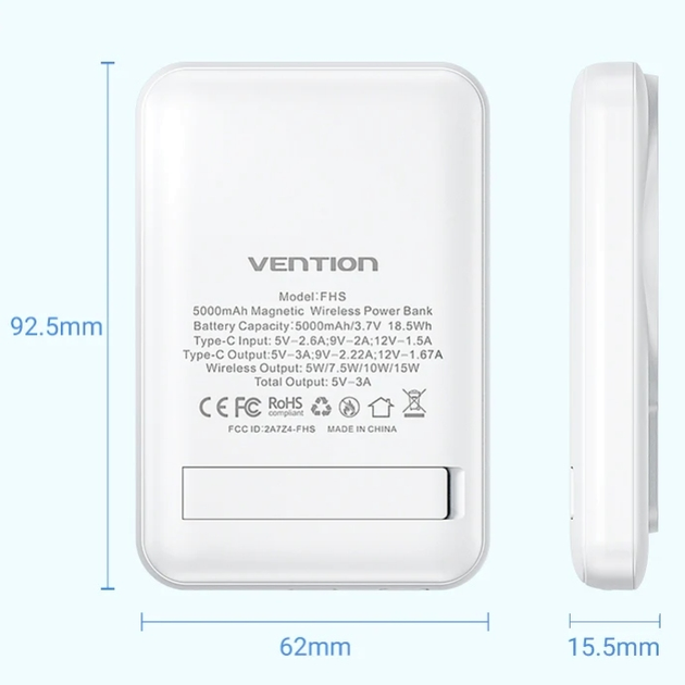 Powerbank Vention Magnetic Wireless 5000mAh 20W White (FHSW0) - obraz 3