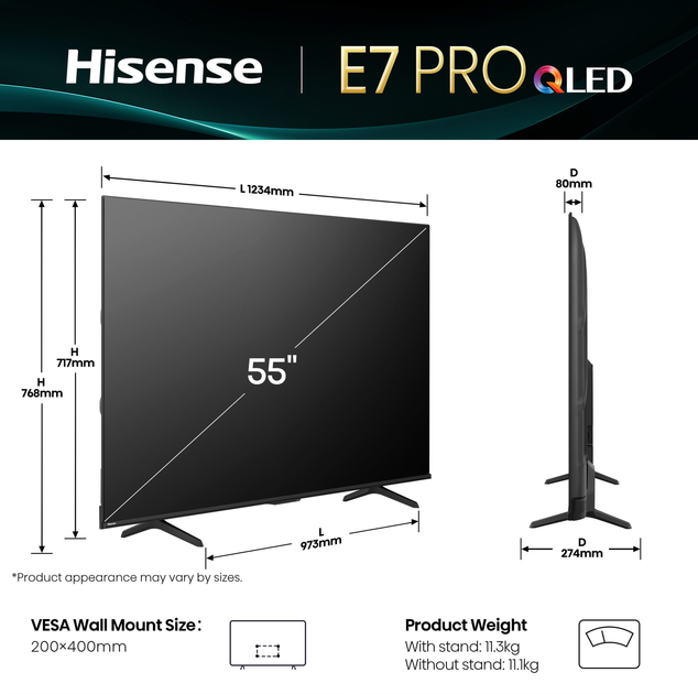Телевізор Hisense QLED 55" 55E7Q PRO - зображення 3