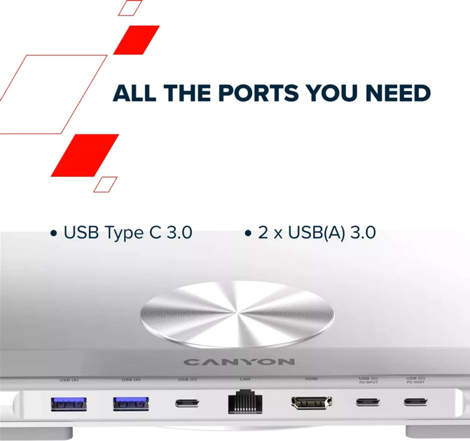 Hub USB Canyon OnStand 2 Aluminium 6-in-1 z podstawką do laptopa (CNS-SDS2) - obraz 20