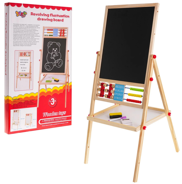 Дерев'яна двостороння дошка для дітей 3+ Освітня магнітно-крейдяна дошка + аксесуари (ZDR.YW-080) (5903864909029) - зображення 2