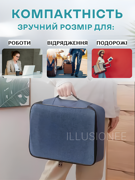 Органайзер дорожный 3DTOYSLAMP стильная сумка A4 STANDARD 37×27×11 см деловой кейс с кодовым замком отделениями для документов паспортов банковских карт файлов денег аксессуаров мелкой электроники для путешествий командировок премиум подарок синий - изображение 4