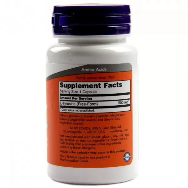 L-Тирозин (L-tyrosine) 500 мг, NOW Foods, 120 капсул - изображение 2