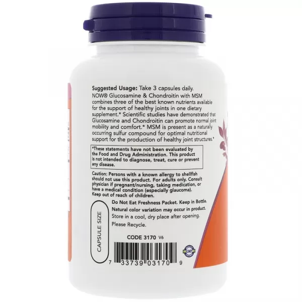 Глюкозамин Хондроитин с MSM, NOW Foods, 90 капсул - изображение 3