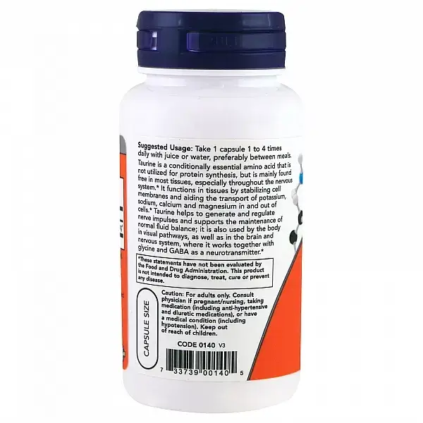Таурин, NOW Foods, 100 капсул - изображение 3